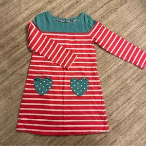 Mini Boden heart pockets dress stripes size 6-7